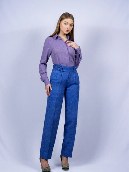 Pantalon plissé double bleu roi