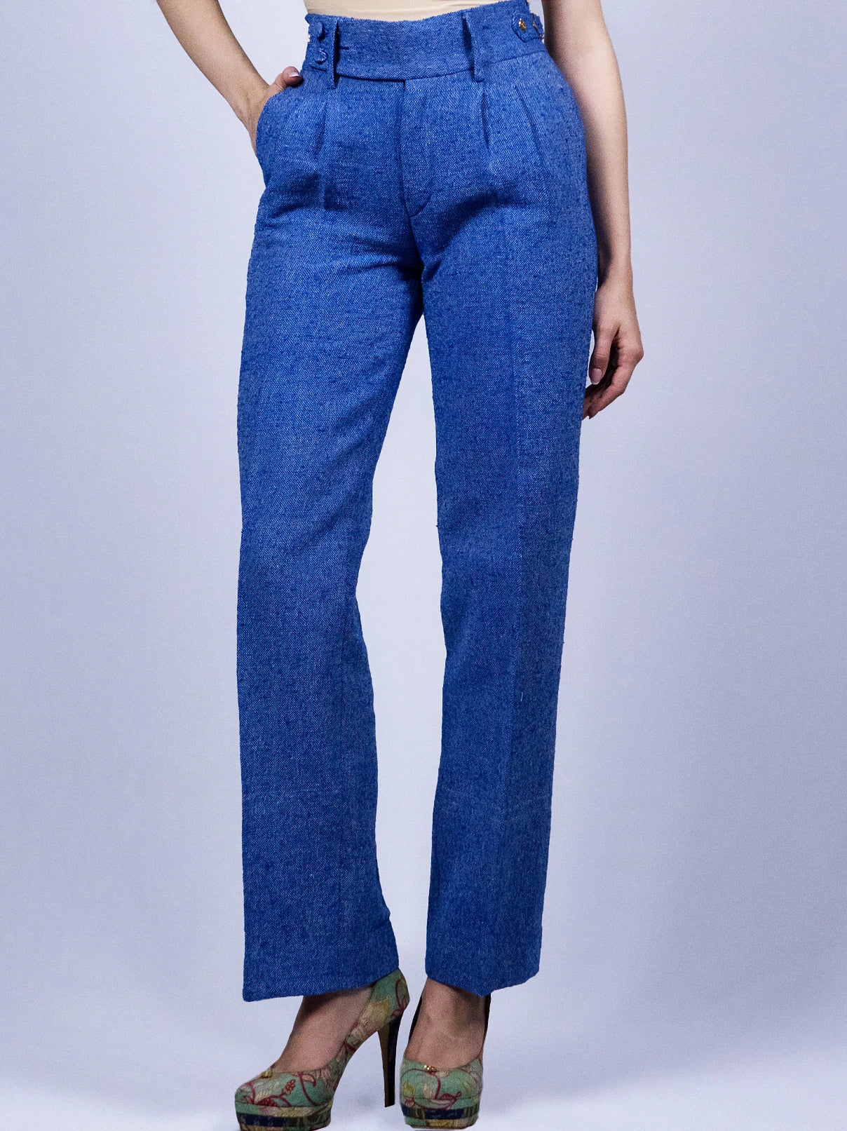 Pantalon plissé double bleu roi