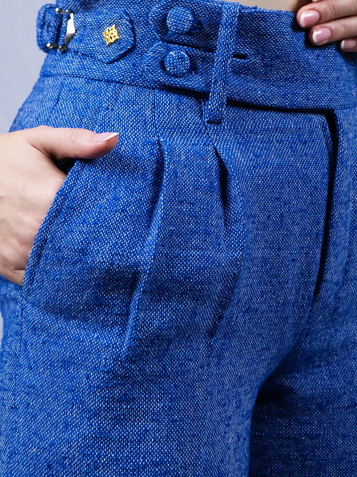 Pantalon plissé double bleu roi