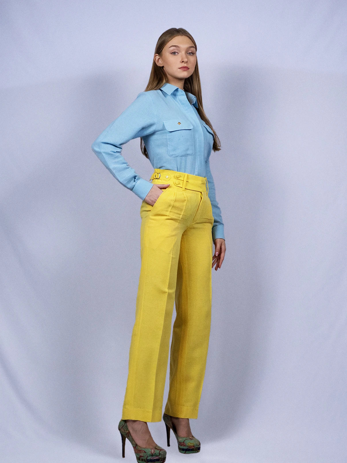 Chemisier boutonnable bleu ciel doux