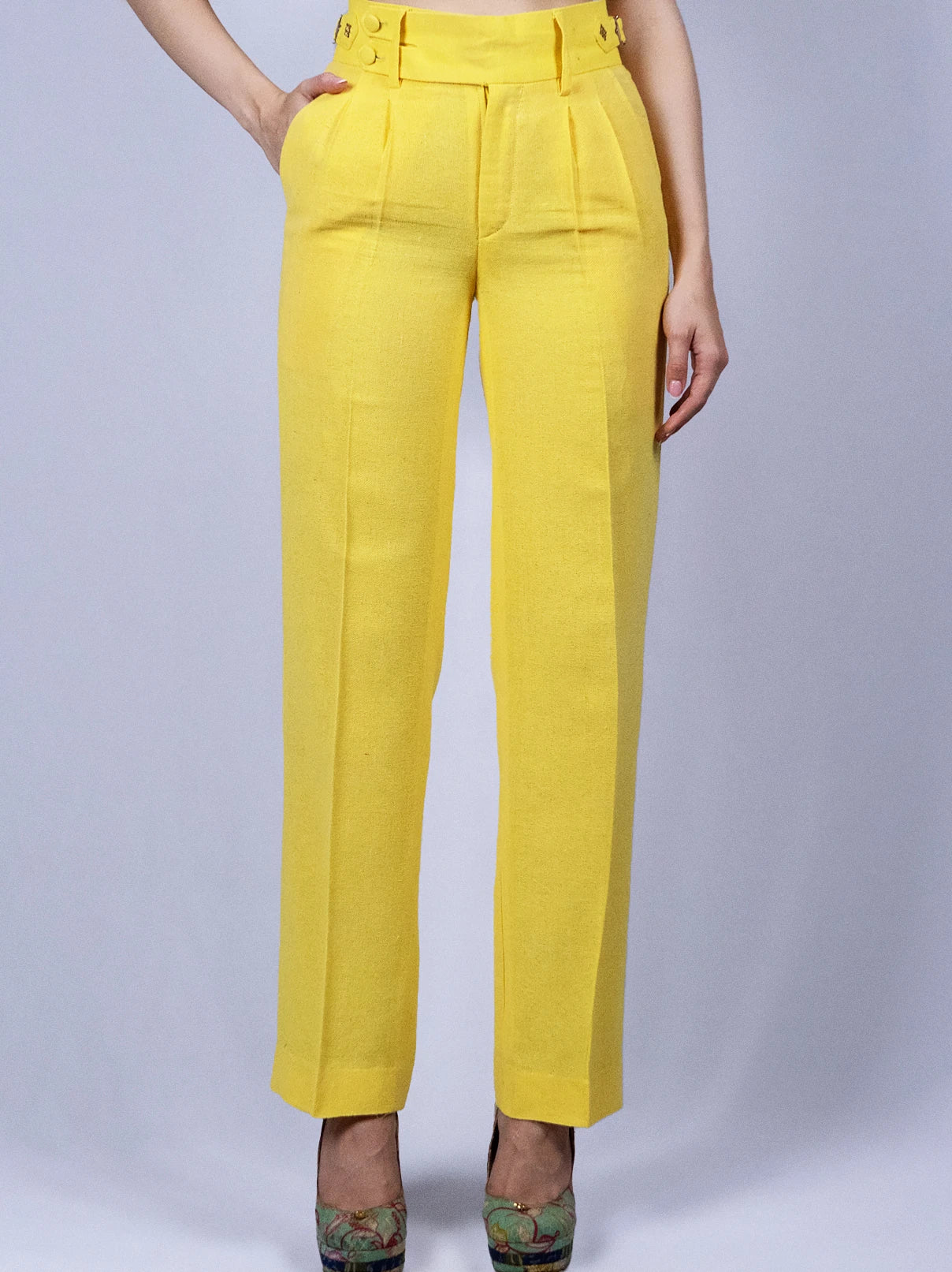Pantalon double plissé jaune