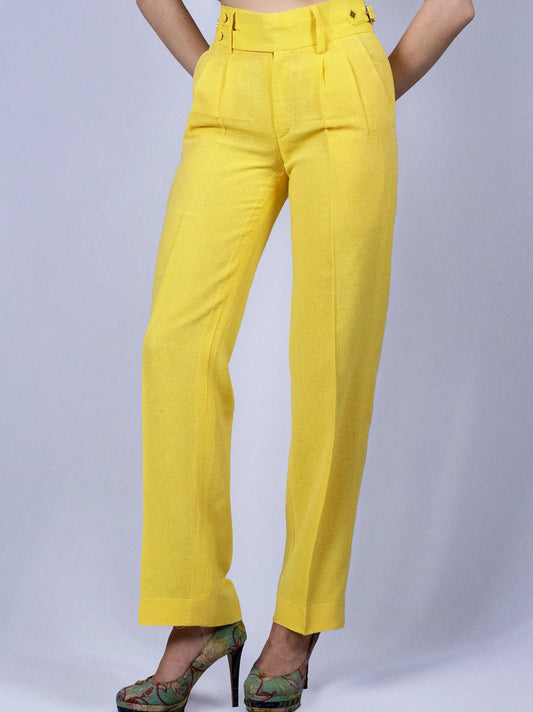 Yellow Double Pleated Pants