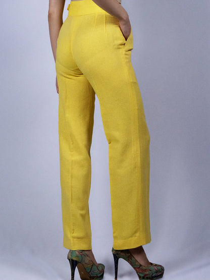 Pantalon double plissé jaune