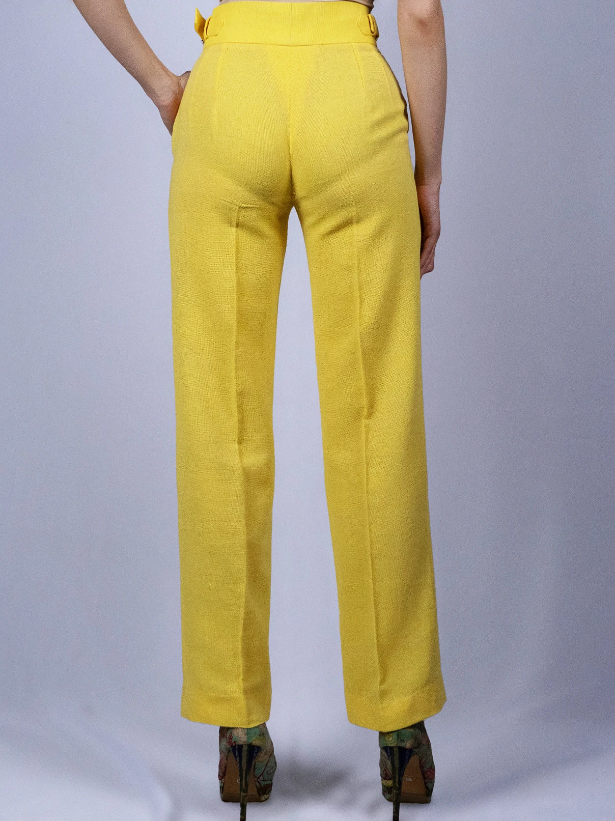 Pantalon double plissé jaune