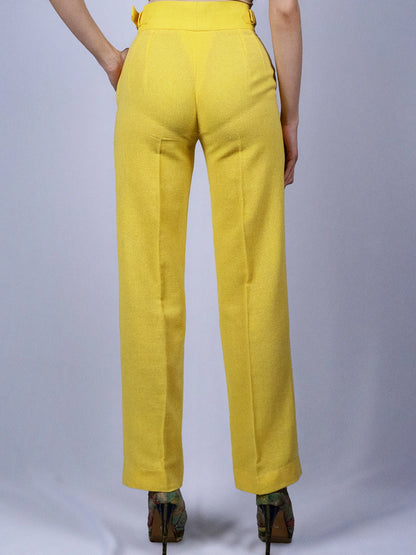 Pantalon double plissé jaune