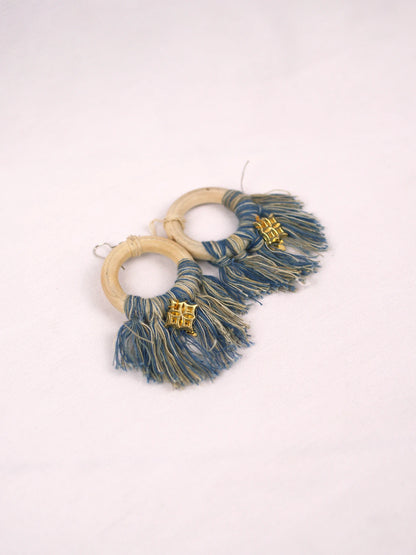 Boucles d'oreilles anneaux superposés bleus et beiges