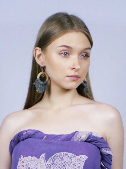 Boucles d'oreilles anneaux superposés bleus et beiges