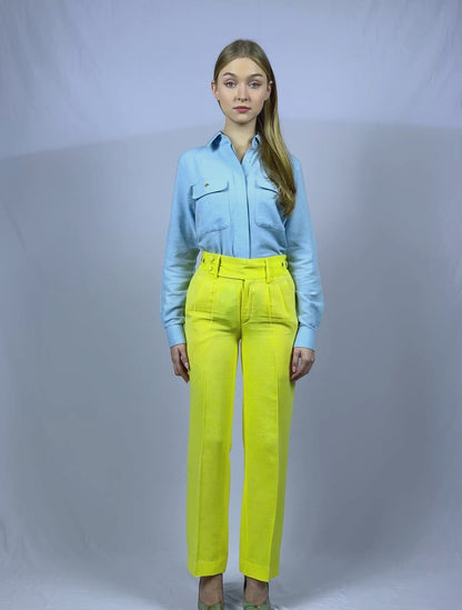 Pantalon double plissé jaune