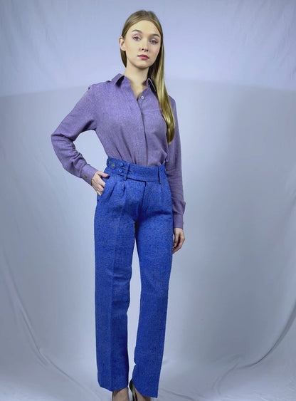 Pantalon plissé double bleu roi